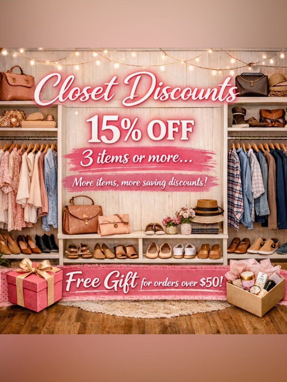 15% Off 3 or More Discounts
More About Us!
What You Will Find In Out Closet